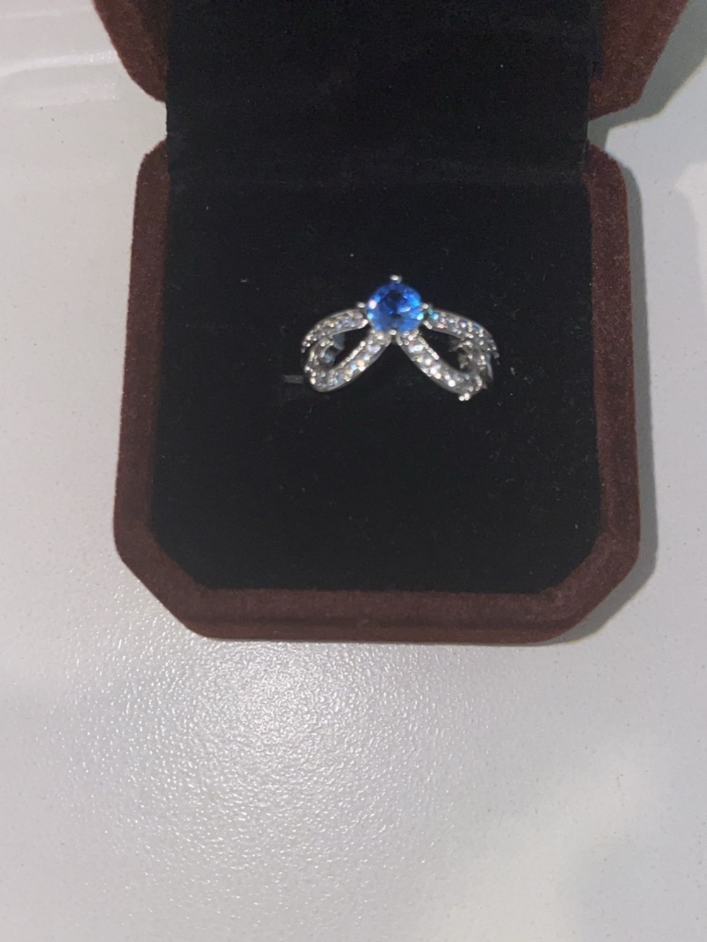 Blue cubic zirconia diamond Halo Women's Ring - Silver Tone